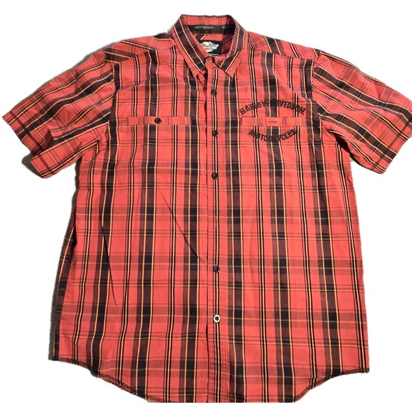 Harley-Davidson Other - Harley-Davidson Mens Plaid Short‎ Sleeve Button Up Shirt Red Black  Large